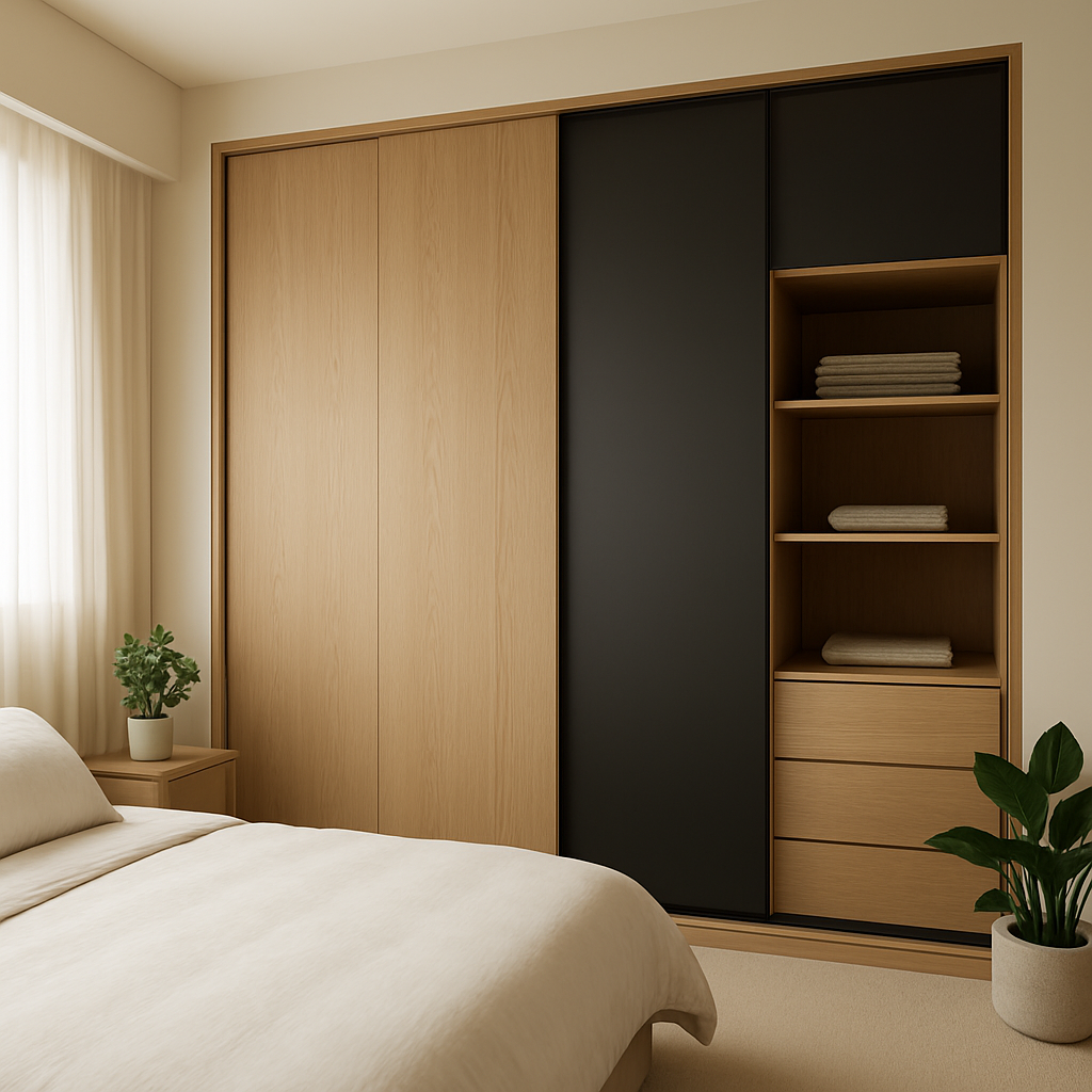 Modern built-in wardrobe in a Singapore bedroom