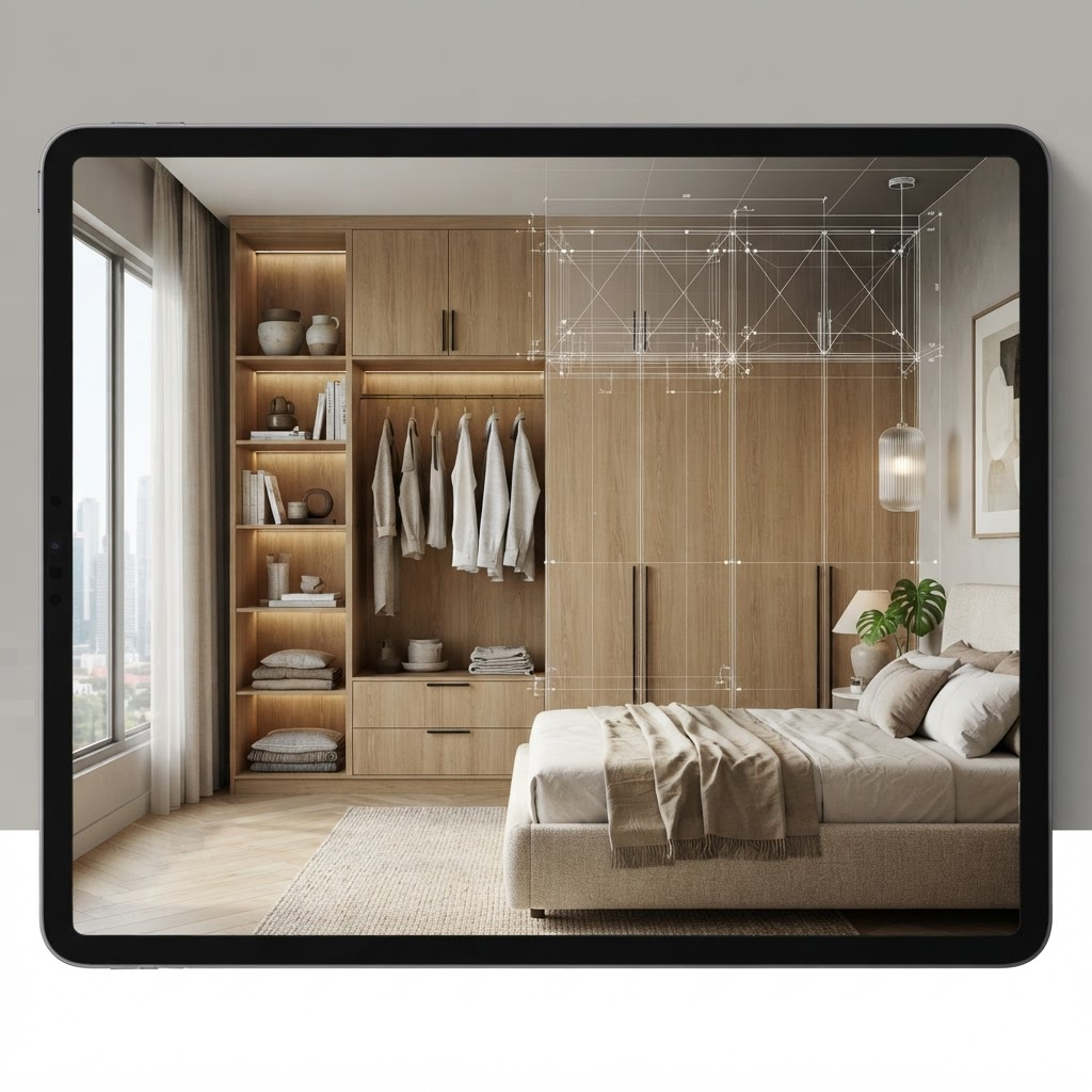 3D Design & Visualisation — See your exact wardrobe rendered in your room before you commit.